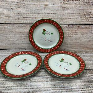 Longaberger Holiday Snowman Plates Set of 3 Christmas Dessert Dishes‎